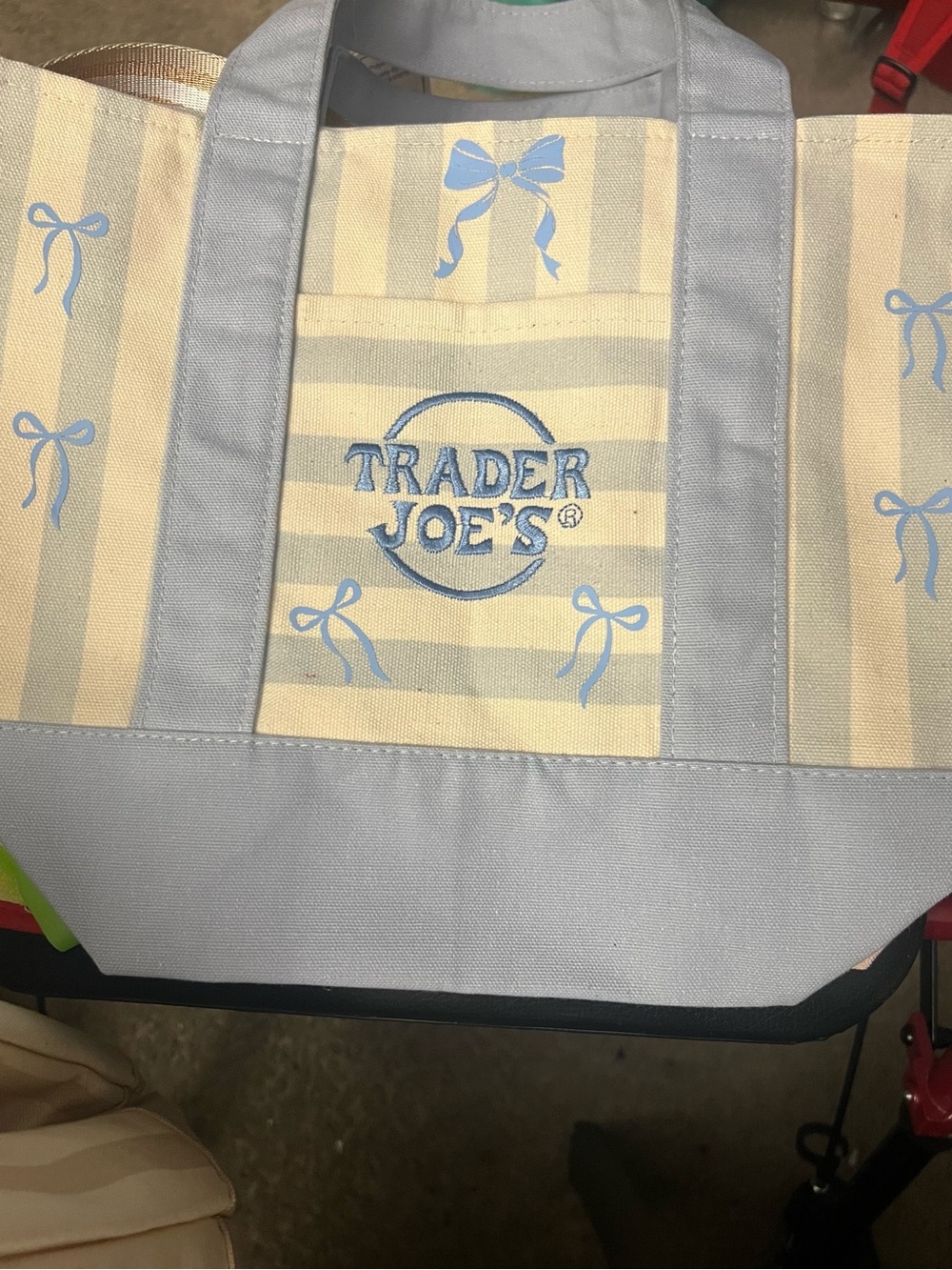 Trader Joe's Blue and Cream Striped Tote Bag